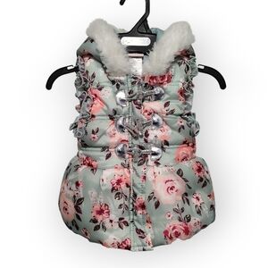 Little Lass Floral Puffer Vest with Faux Fur 2T